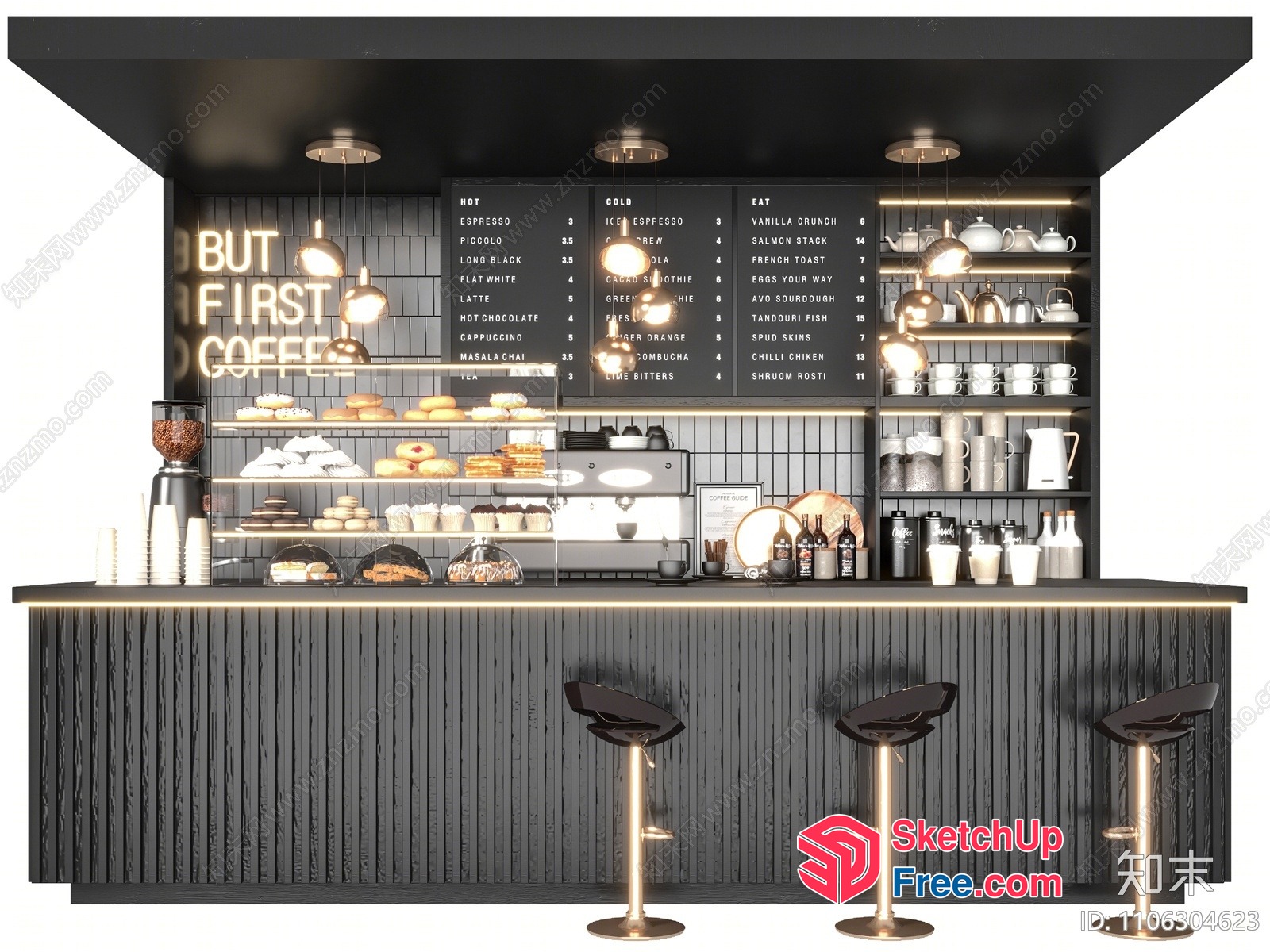 Modern Minimalist Coffee Shop Interior Design 3D SketchUp File