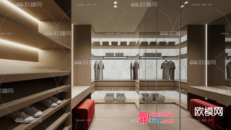 Modern Minimalist Japanese-Style Walk-In Closet 3D SketchUp File