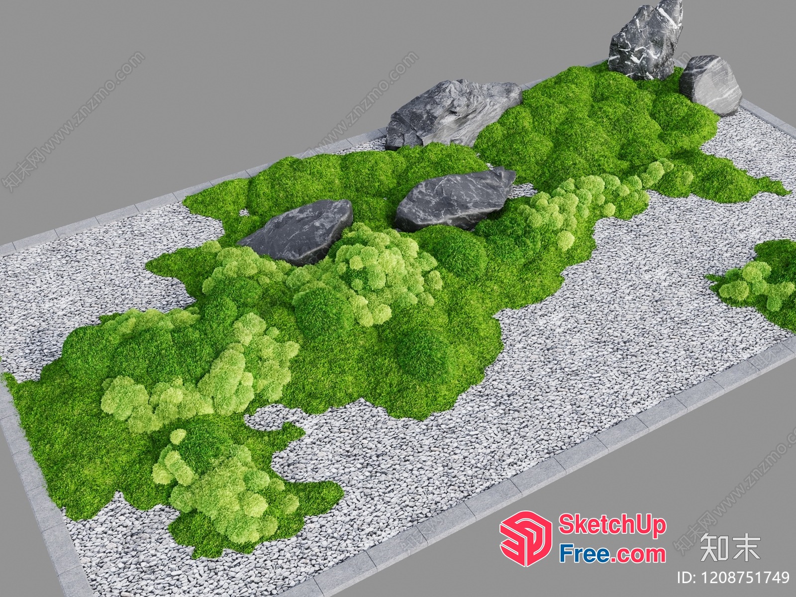 Japanese Style Garden With Moss And Rocks 3D SketchUp File