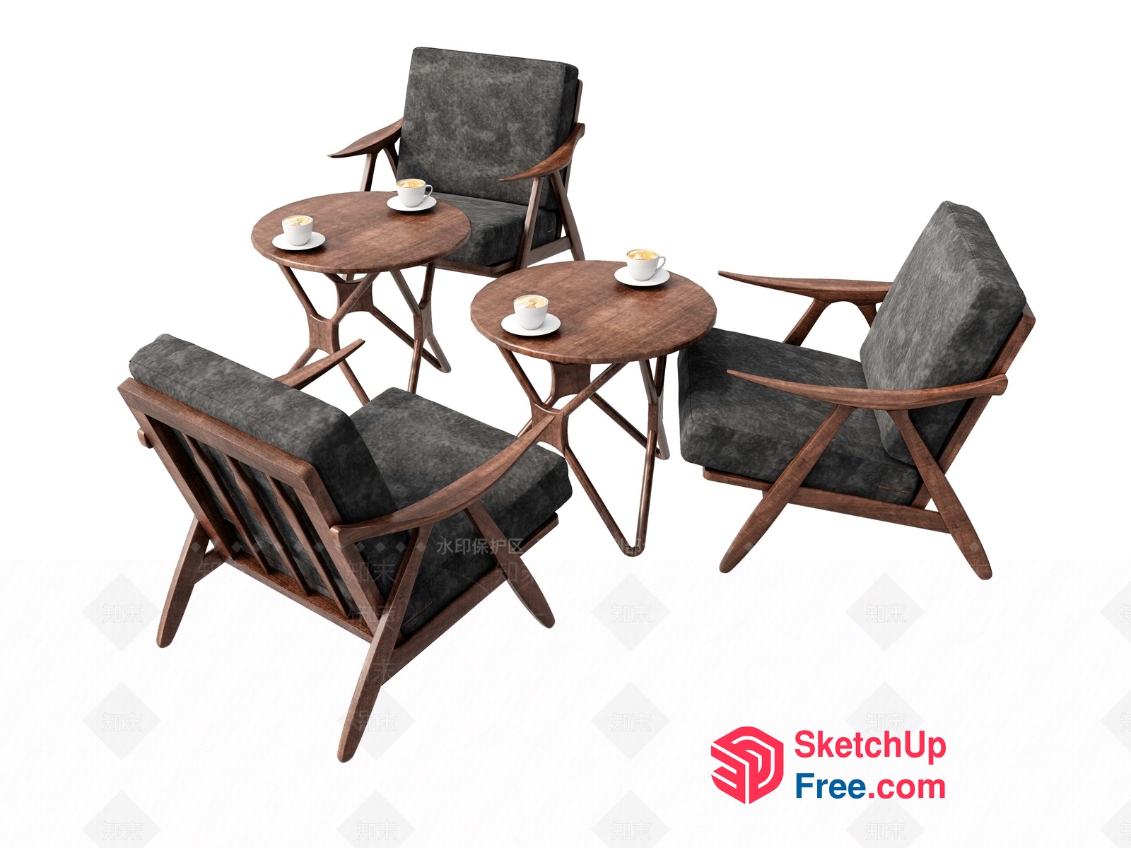 Modern Wooden Chairs And Tables Set 3D SketchUp File