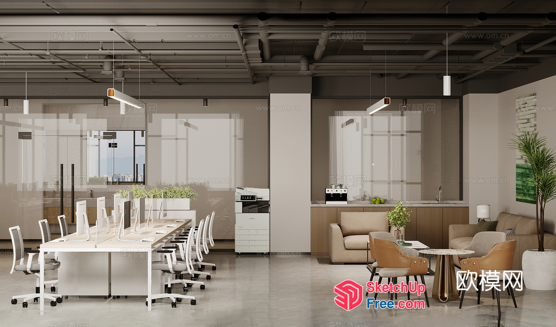 Modern Minimalist Office Space With Sleek Furniture 3D SketchUp File