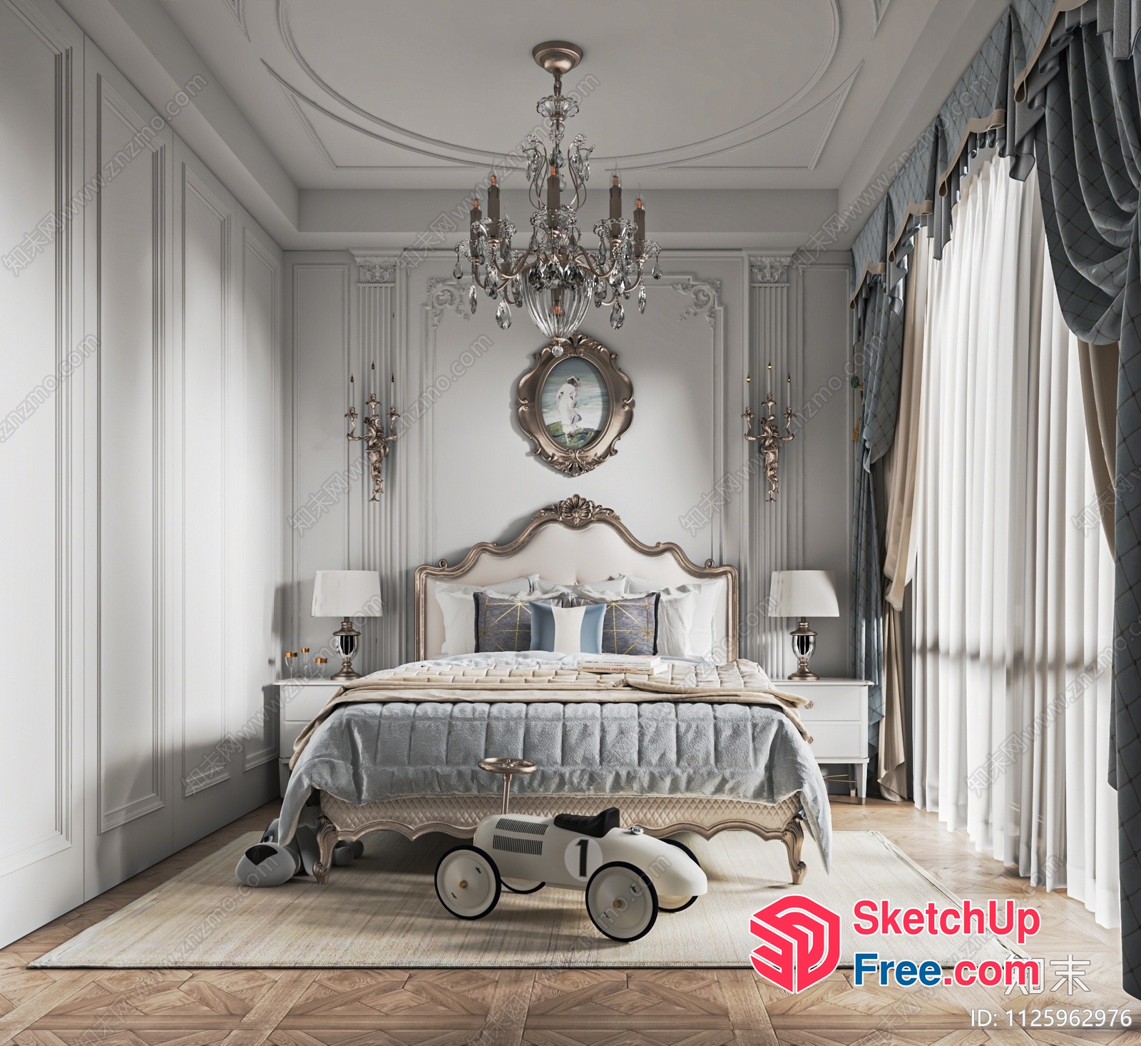 Elegant French-Style Bedroom With Ornate Details 3D SketchUp File