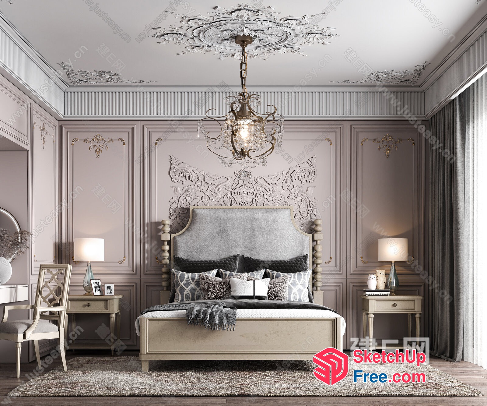 Elegant European-Style Bedroom Decor 3D SketchUp File