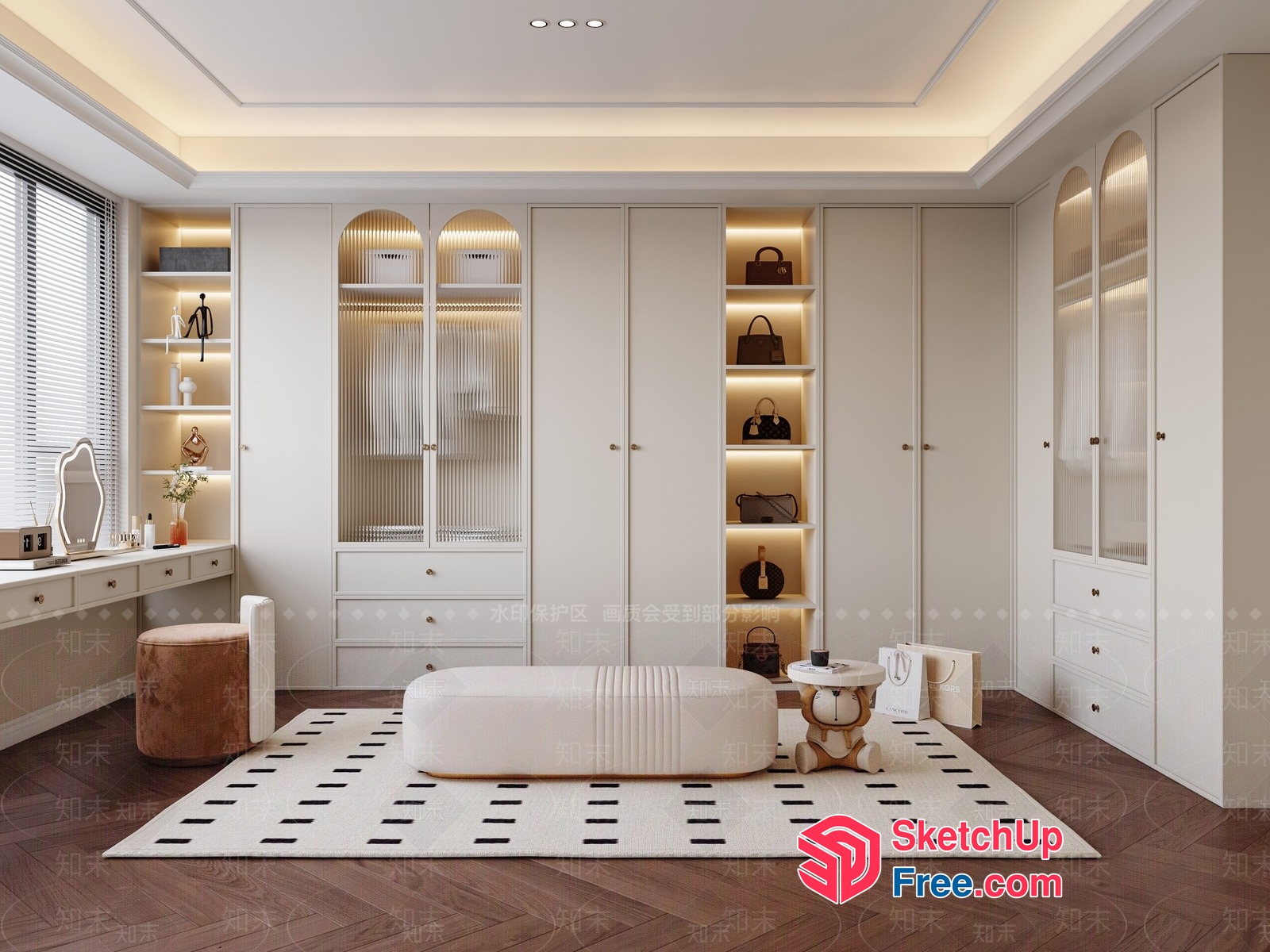 Elegant Living Room With Creamy Style And Modern Furniture 3D SketchUp File