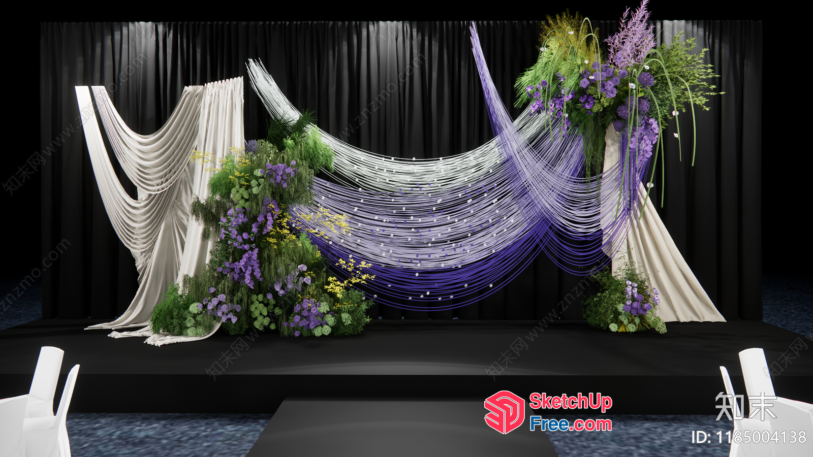 Elegant Stage Decor With Floral Arrangements And Drapes 3D SketchUp File