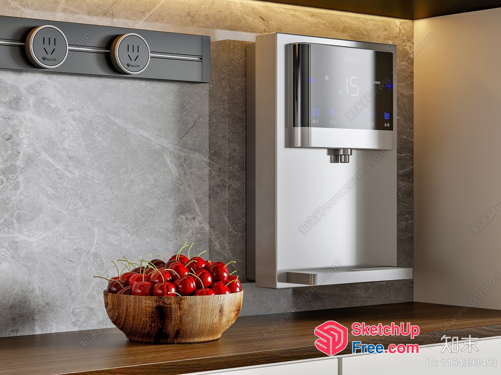 Modern Kitchen With Water Dispenser And Cherry Bowl 3D SketchUp File
