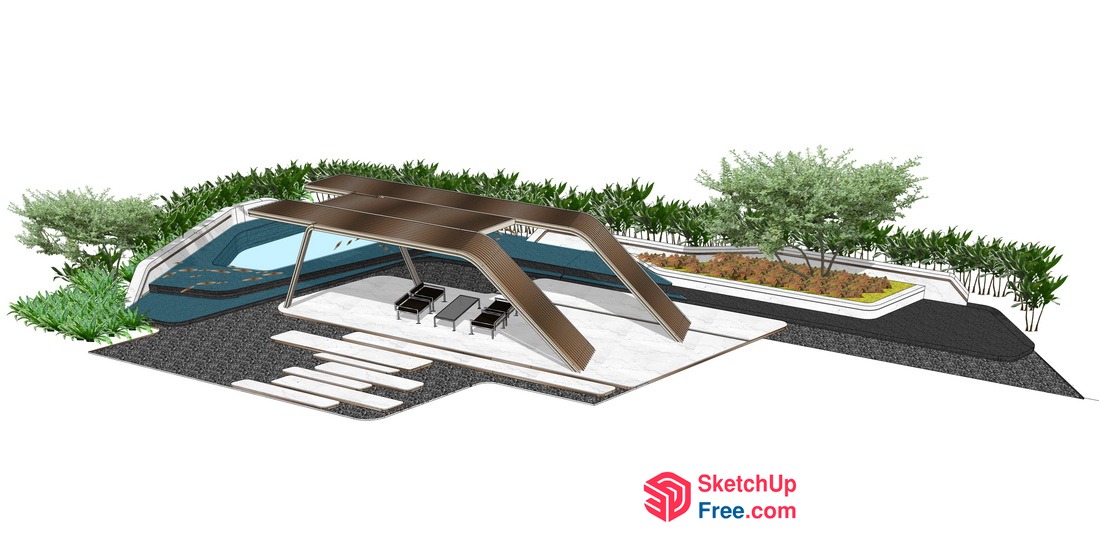 Modern Exterior Design With Sleek Staircase And Pool 3D SketchUp File