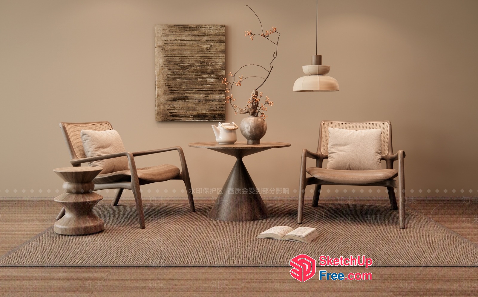 Minimalist Japanese Style Living Room Furniture Set 3D SketchUp File