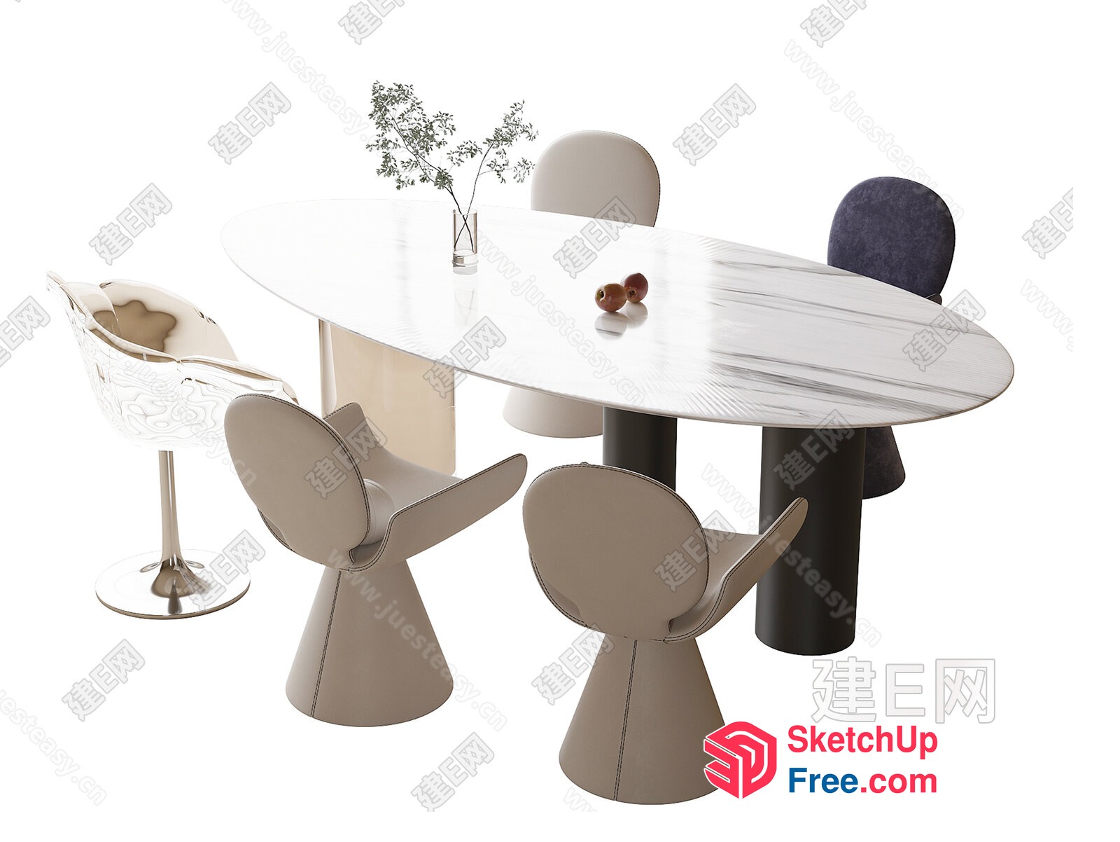 Elegant And Modern Dining Table With Sleek Chairs 3D SketchUp File