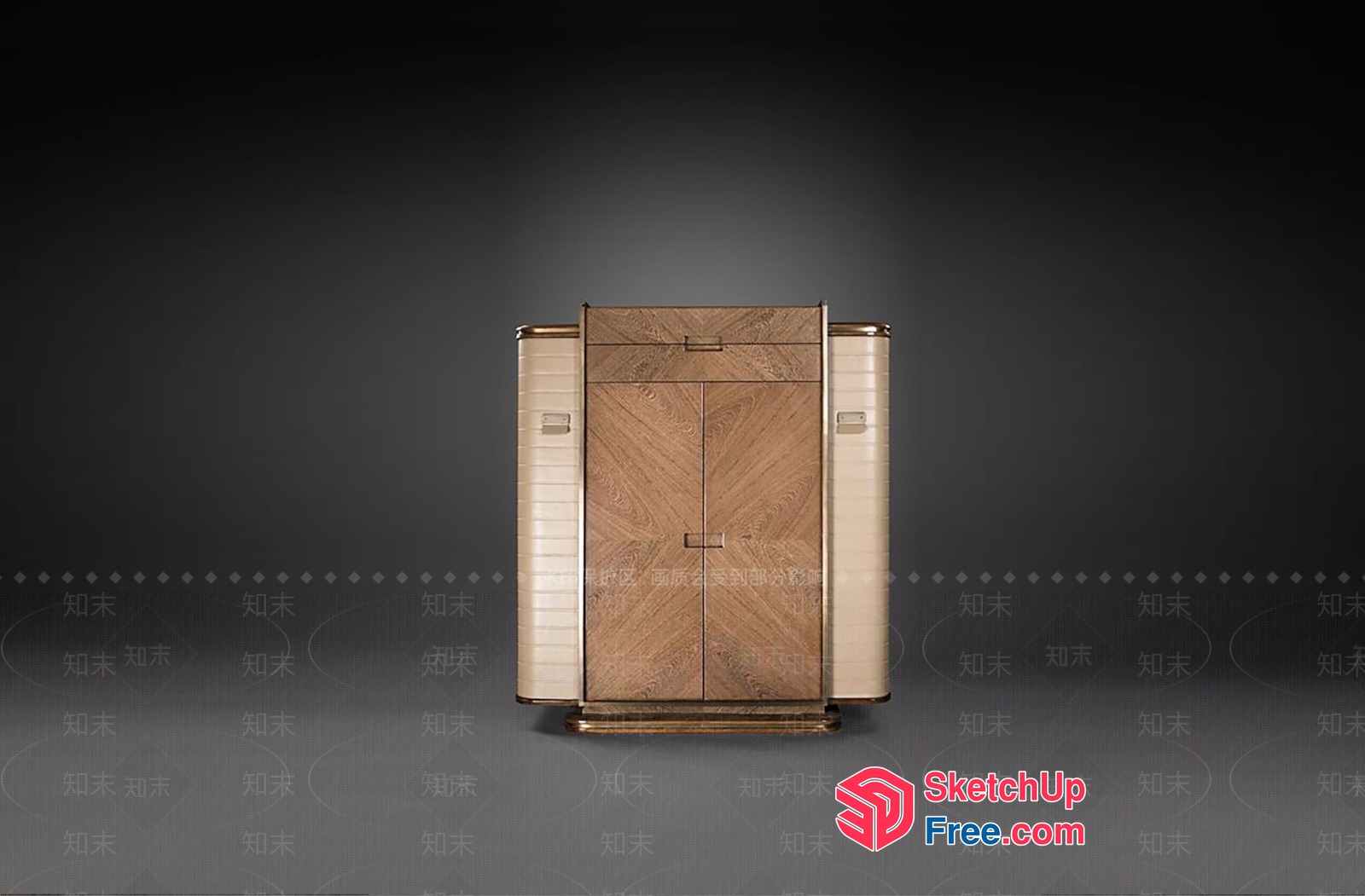 Wooden Cabinet With Creamy White Side Panels 3D SketchUp File