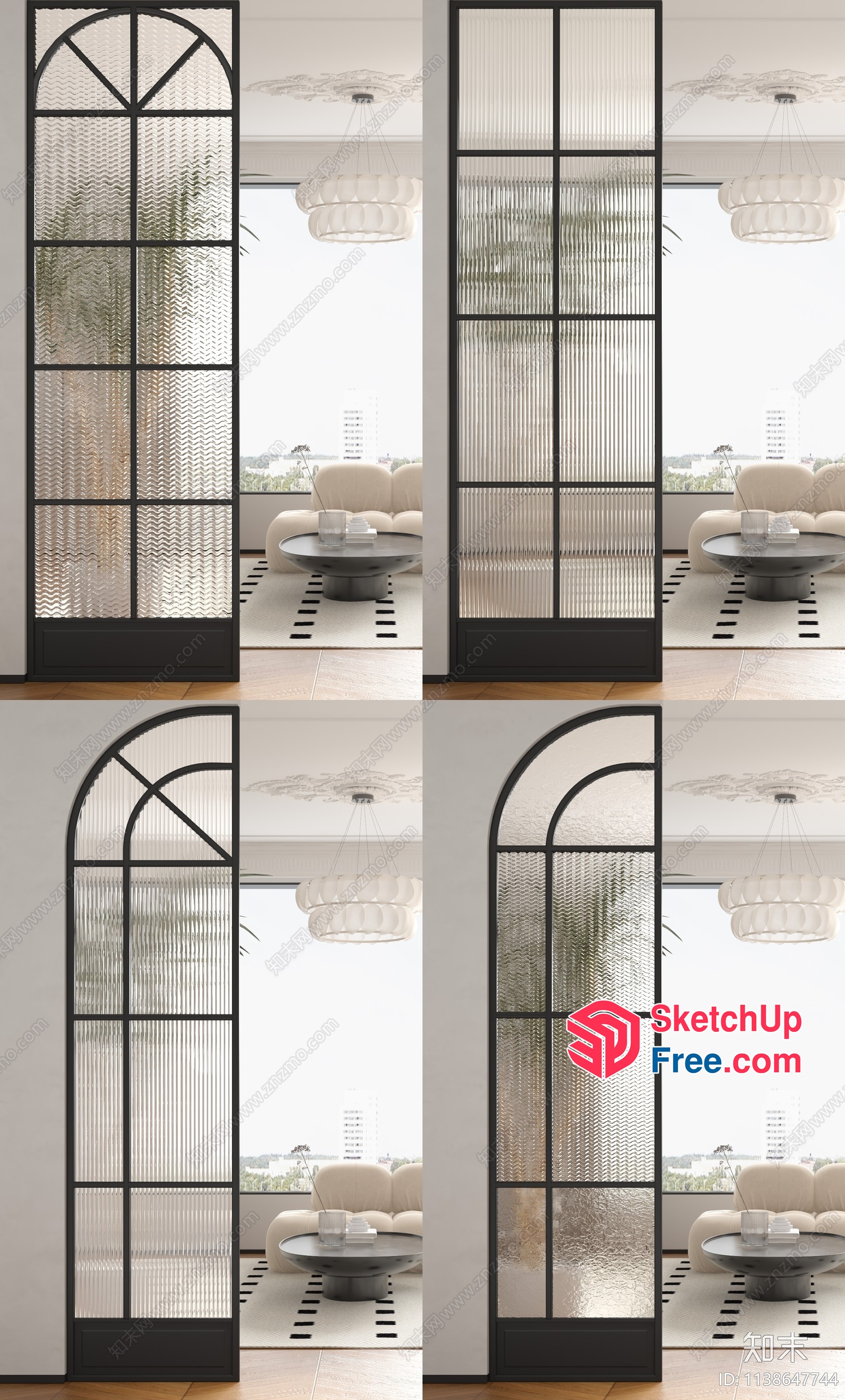 Modern Glass Partition Screen With Black Frame 3D SketchUp File
