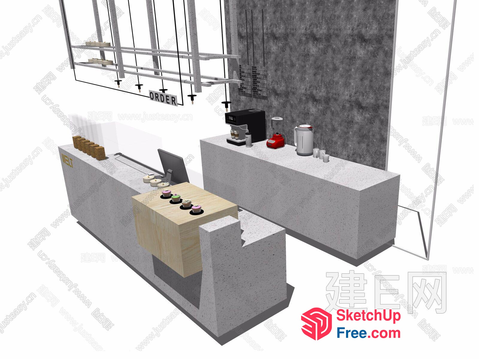 Modern Minimalist Coffee Shop Interior 3D SketchUp File