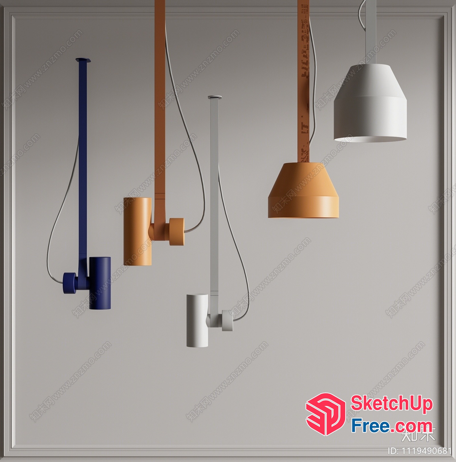 Hanging Pendant Light Fixtures In Neutral Colors 3D SketchUp File