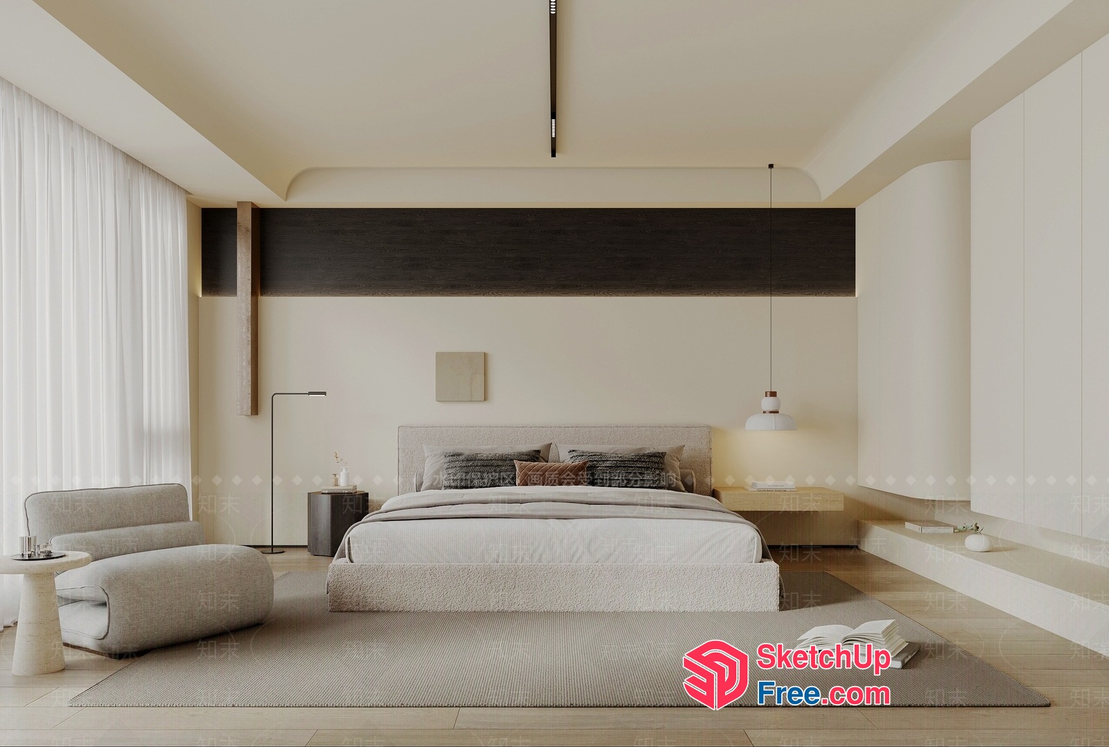 Modern Minimalist Bedroom With Neutral Color Scheme And Clean Lines 3D SketchUp File