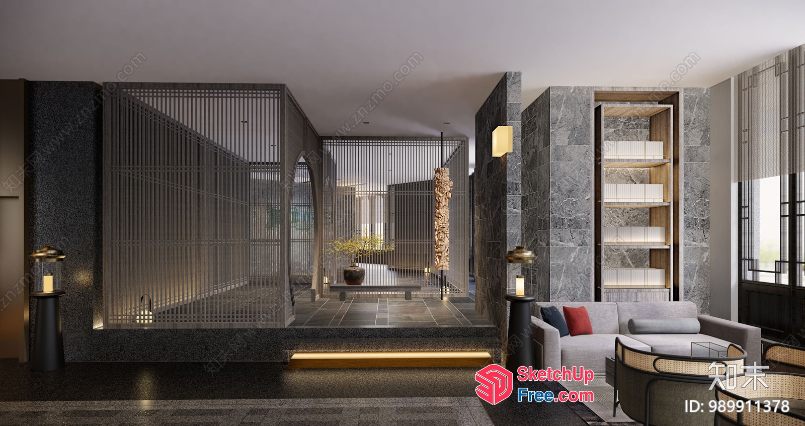 Modern Luxury Living Room With Sleek Grey Furniture And Natural Light 3D SketchUp File