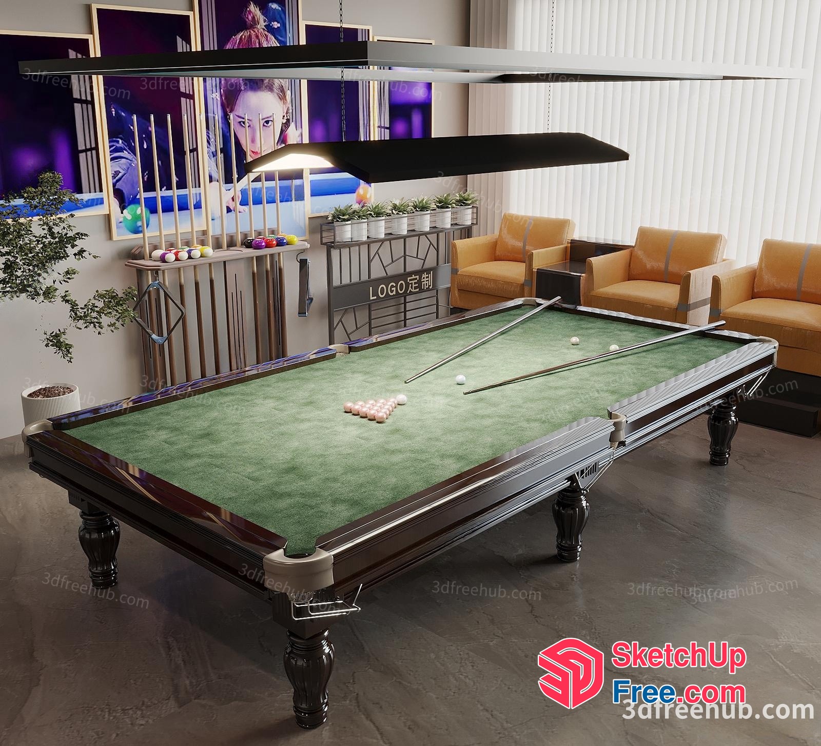Modern Billiard Room With Classic Furniture 3D SketchUp File