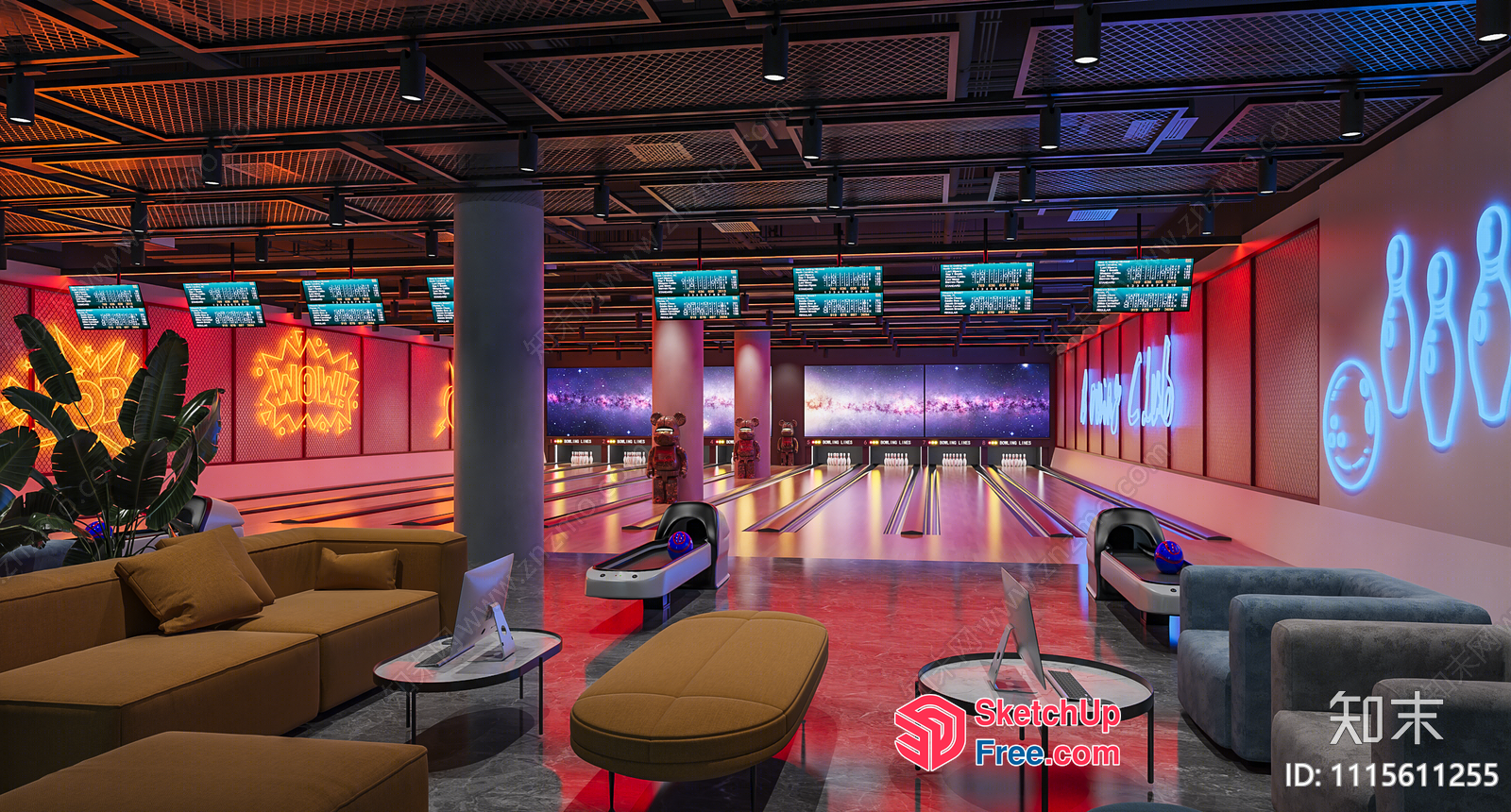 Luxurious Modern Bowling Alley Interior Design 3D SketchUp File