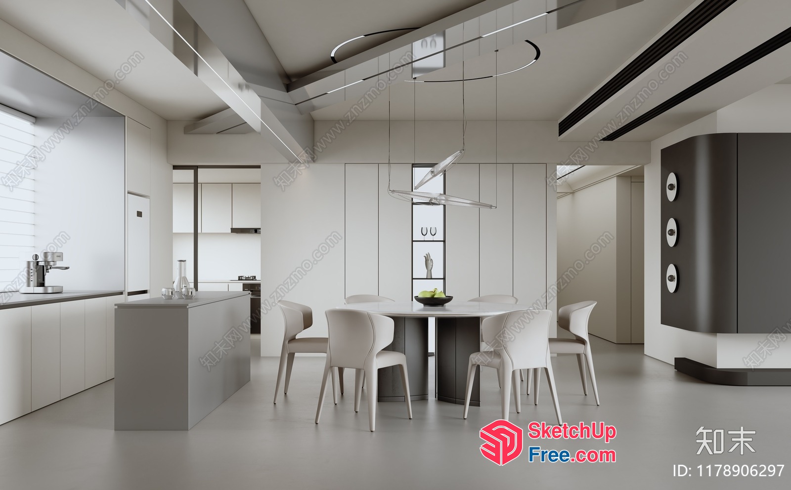 Modern Minimalist Dining Room With White And Gray Tones 3D SketchUp File