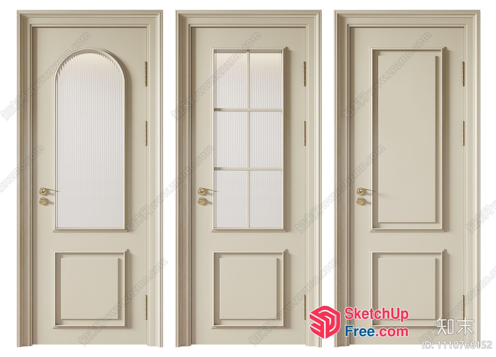 Elegant Cream-Colored Doors With Classic Windows 3D SketchUp File