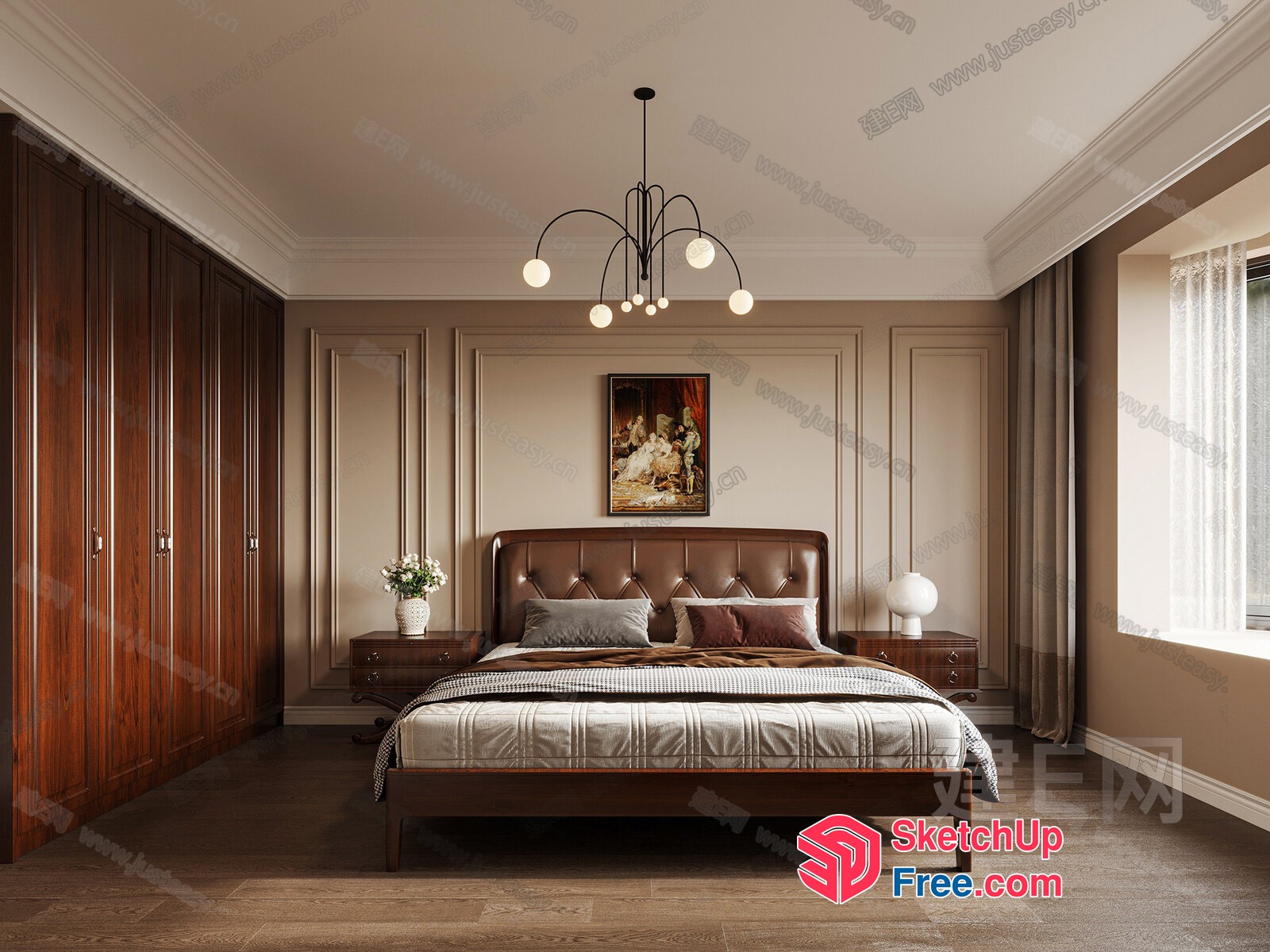 Luxurious Brown And Beige Bedroom Interior 3D SketchUp File