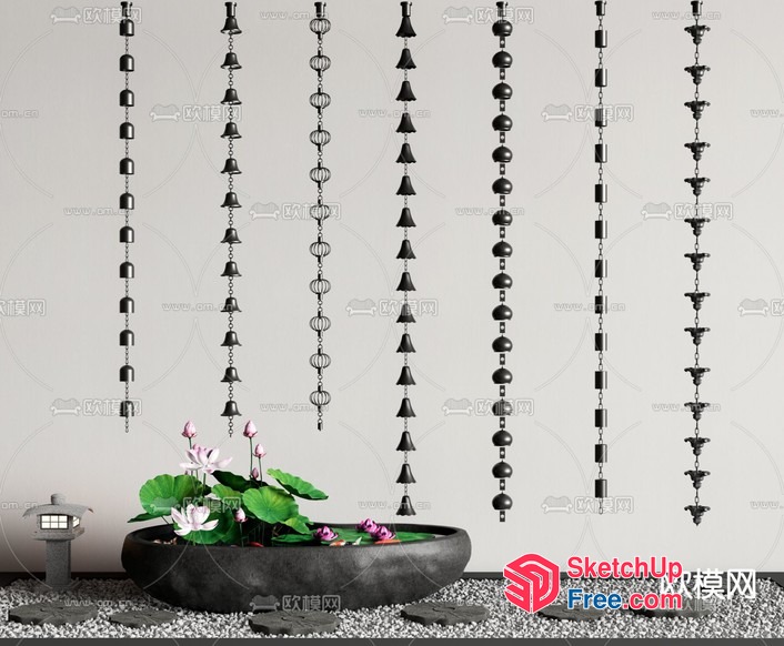 Japanese-Inspired Black And White Rain Chain Decor 3D SketchUp File