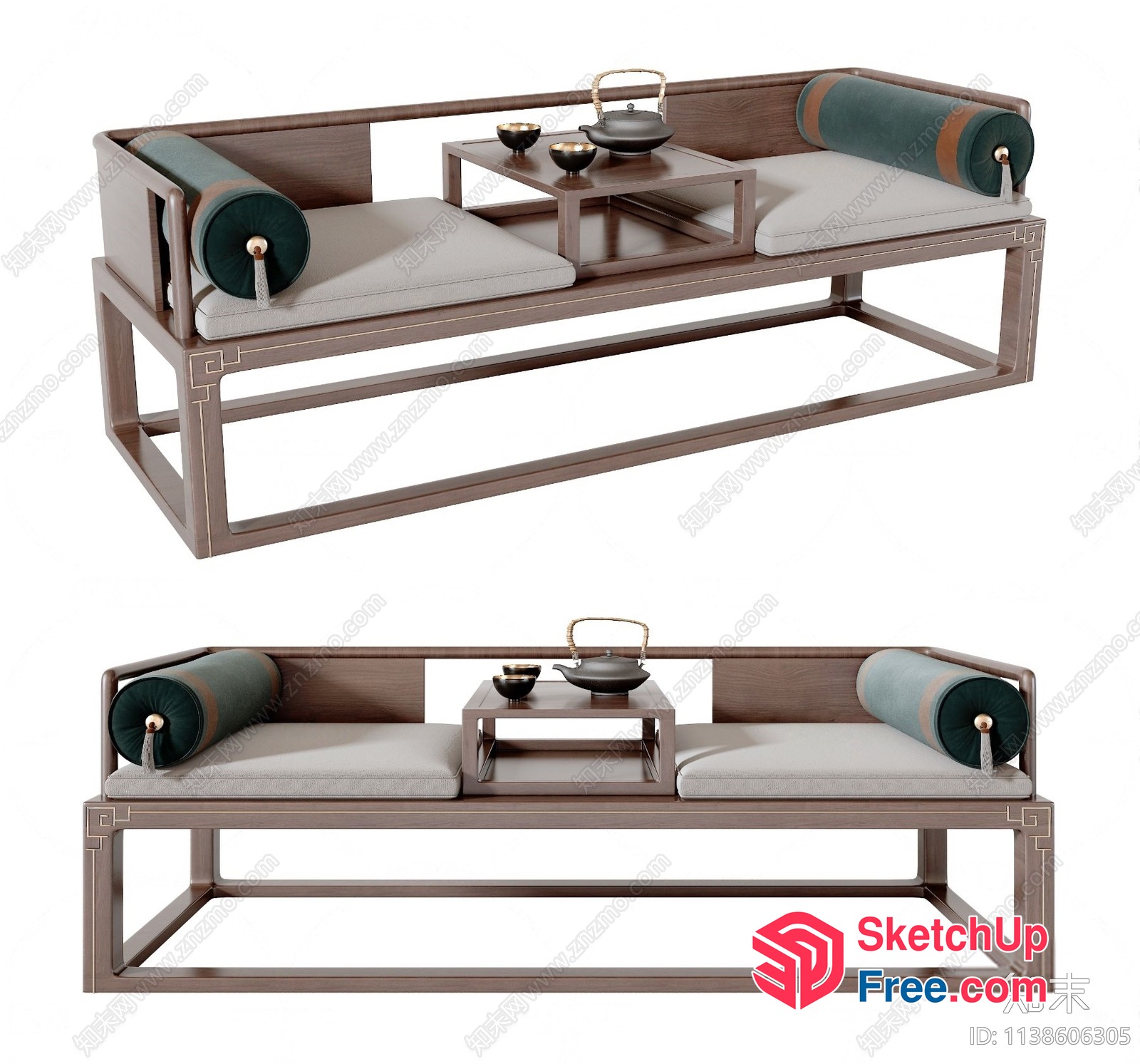 Japanese-Style Tea Table And Bench Set 3D SketchUp File