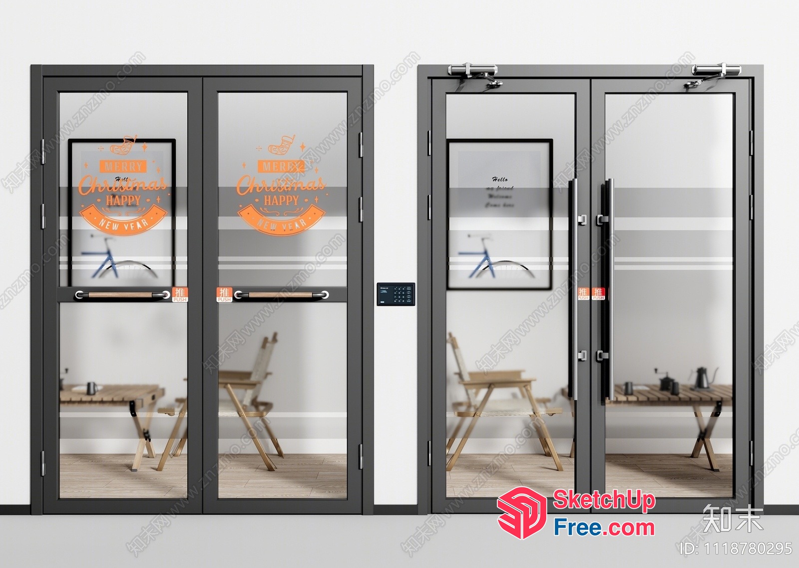 Christmas And New Year Decorative Glass Doors 3D SketchUp File