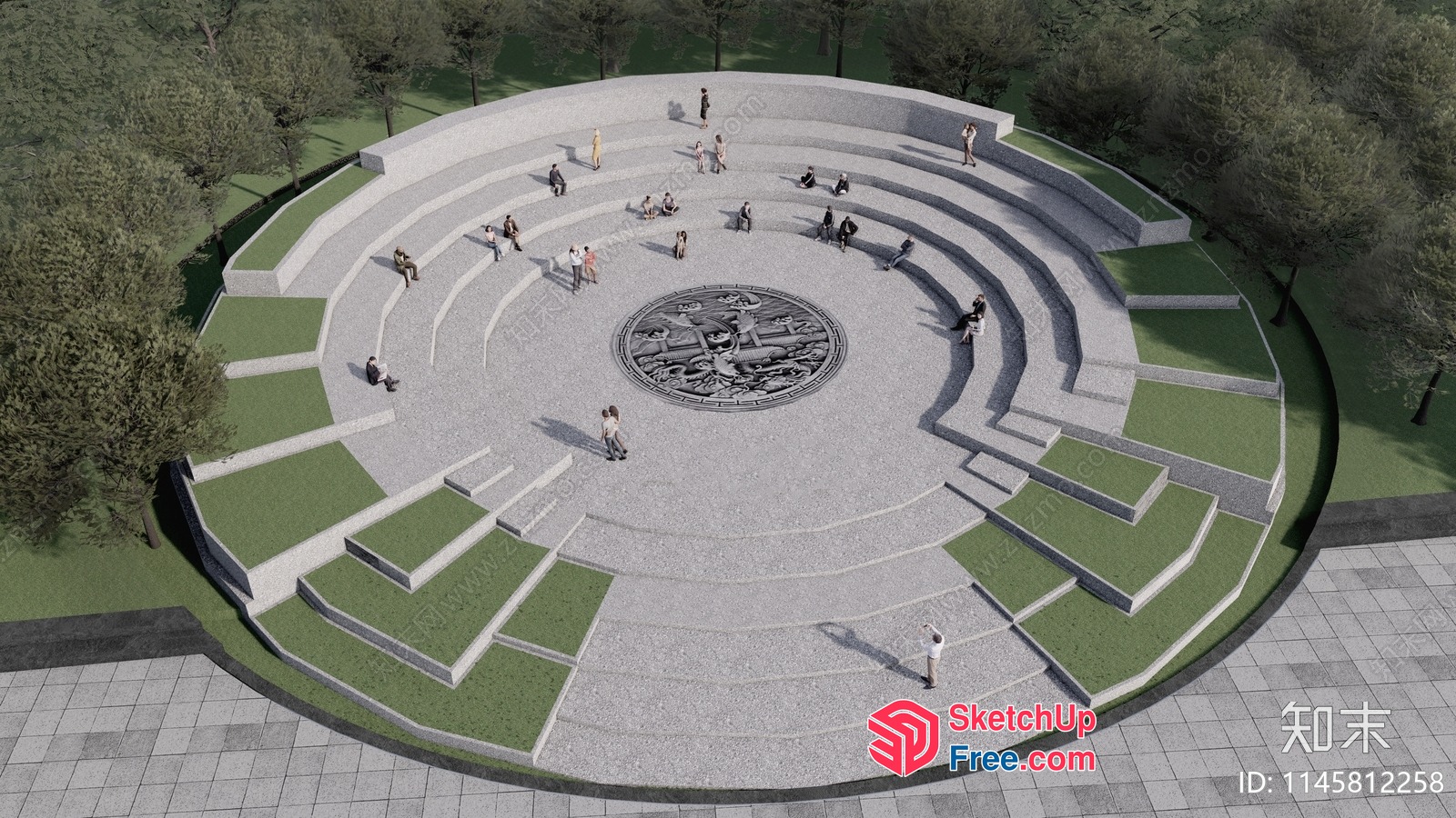 Circular Stone Amphitheater With Ornate Center 3D SketchUp File