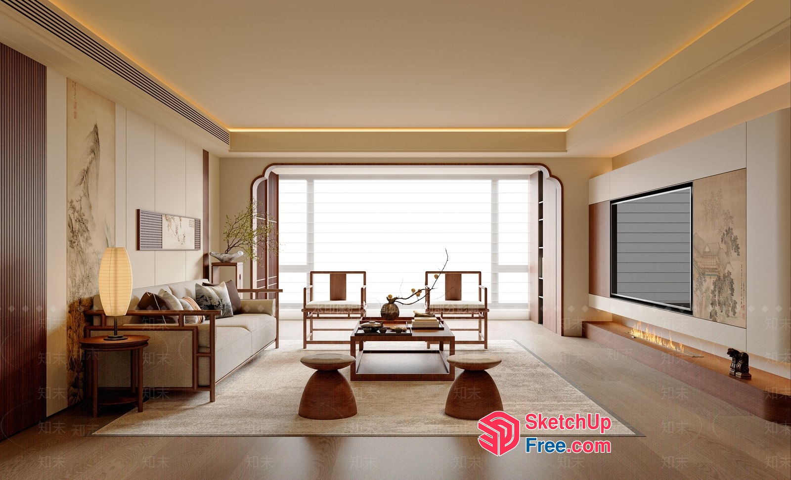 Elegant And Serene Japanese-Inspired Living Room 3D SketchUp File