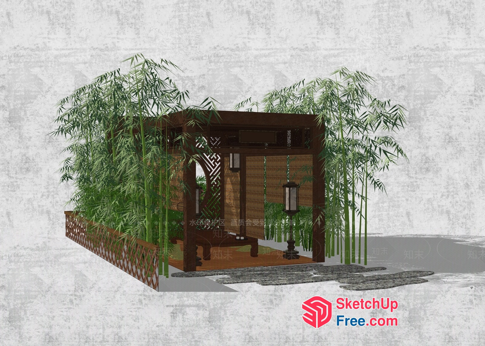 Traditional Asian-Inspired Bamboo Entranceway 3D SketchUp File