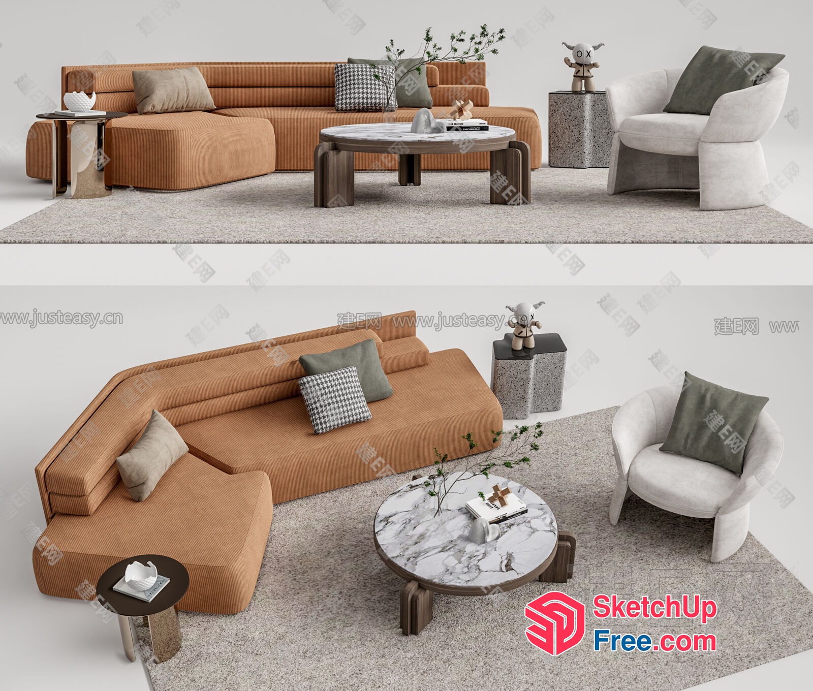 Modern Living Room Furniture With A Neutral Color Palette 3D SketchUp File