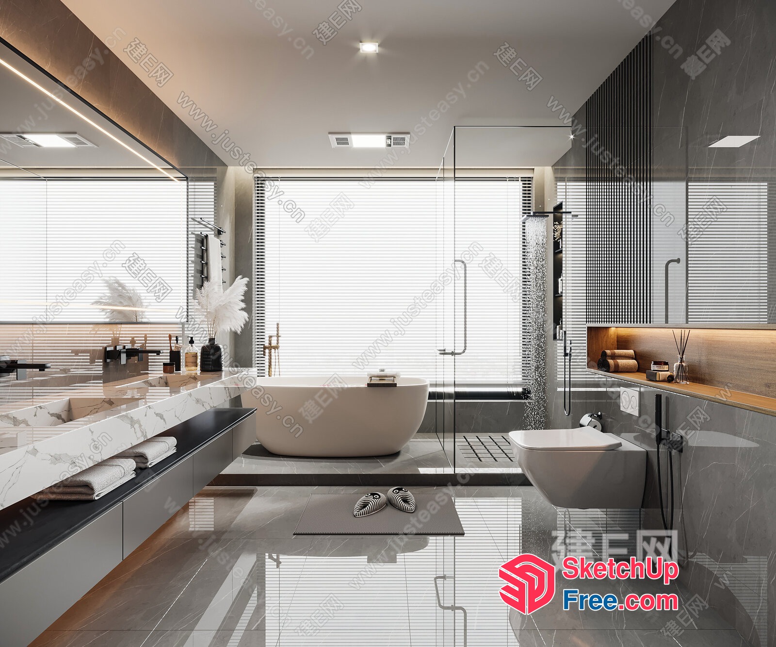Luxurious Modern Bathroom With Large Window 3D SketchUp File