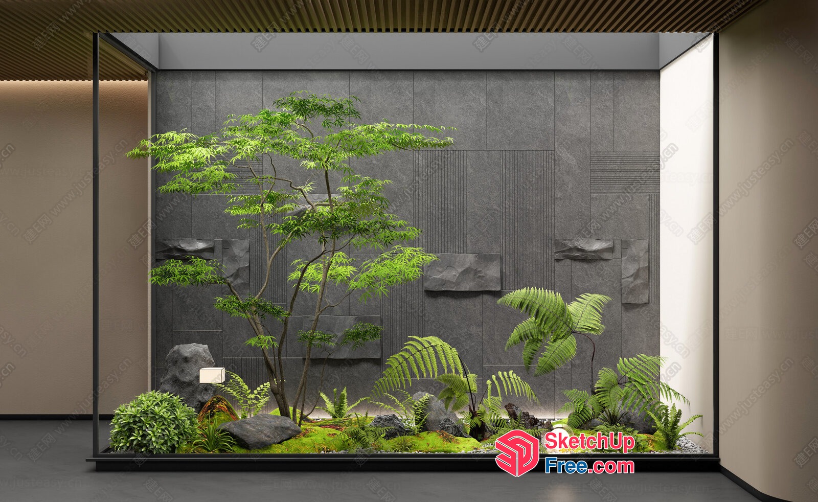 Modern Japanese-Inspired Interior Garden 3D SketchUp File