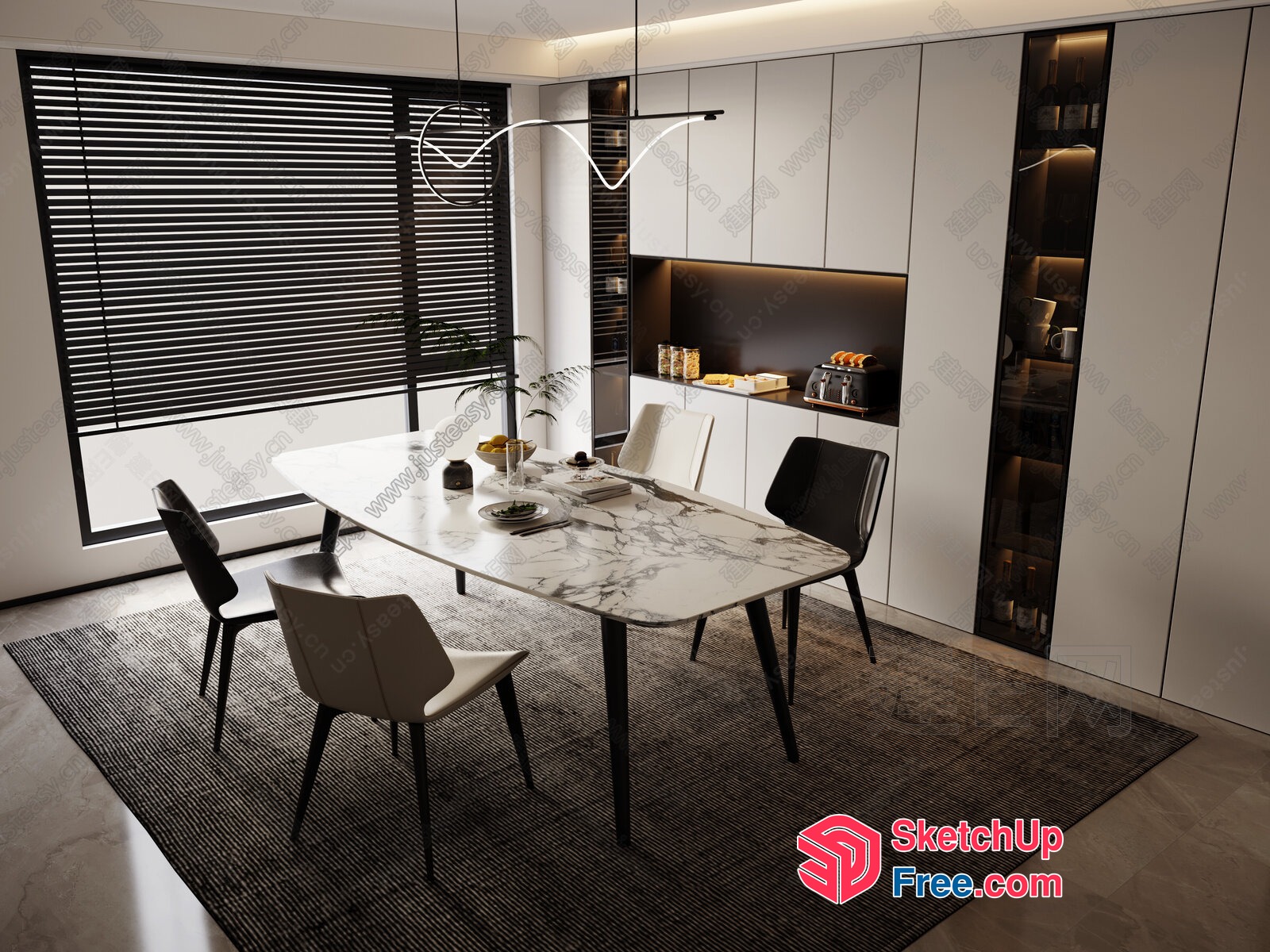 Modern Dining Room With Sleek Furniture And Natural Lighting 3D SketchUp File