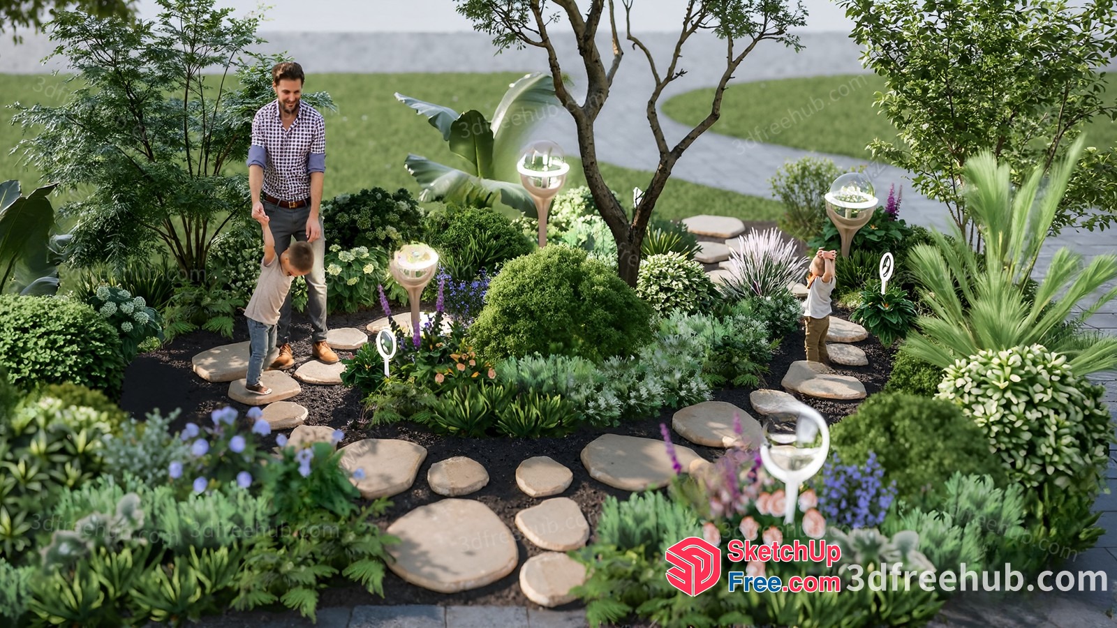 Family Enjoying Garden Walkway 3D SketchUp File