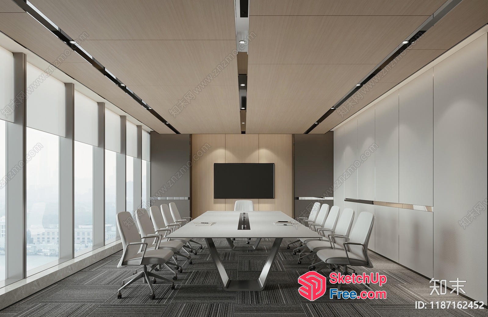 Modern Conference Room With Elegant Furniture And Large Windows 3D SketchUp File