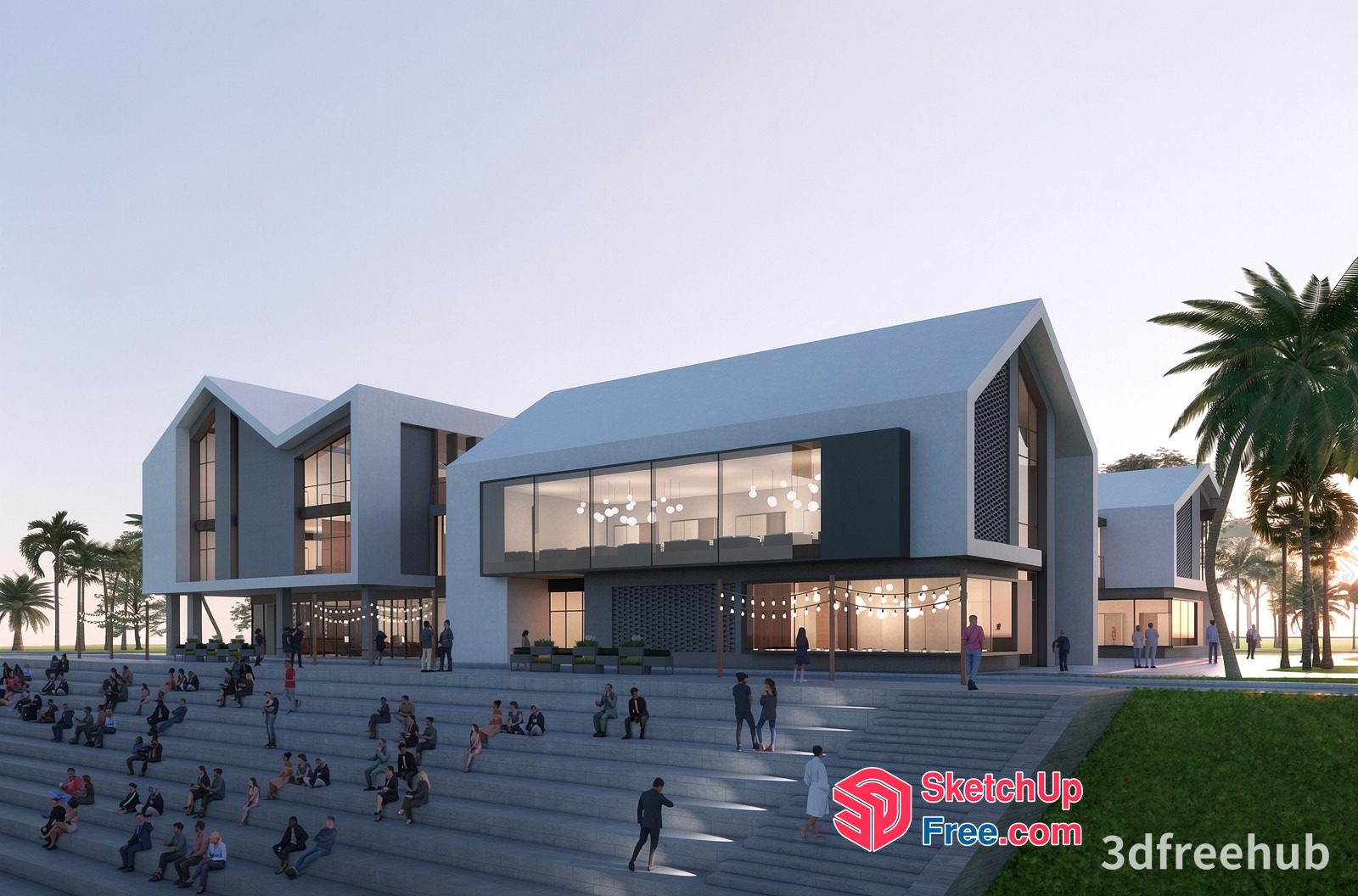 Modern Glass Curtain Wall Building 3D SketchUp File