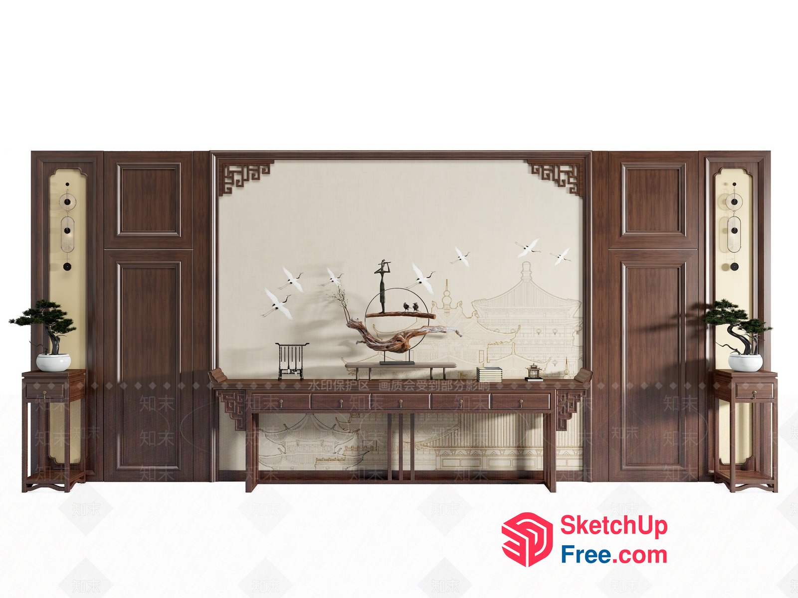 Traditional Asian-Inspired Decorative Shelf 3D SketchUp File