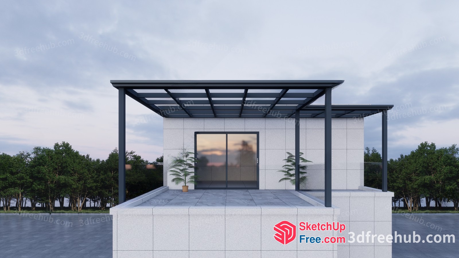 Modern Balcony With Glass Roof And Sliding Door 3D SketchUp File