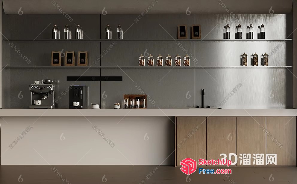 Modern Kitchen Interior With Appliances And Shelving 3D SketchUp File