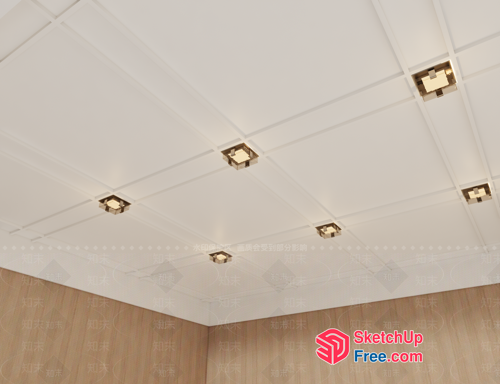White Ceiling With Square Gold Light Fixtures 3D SketchUp File