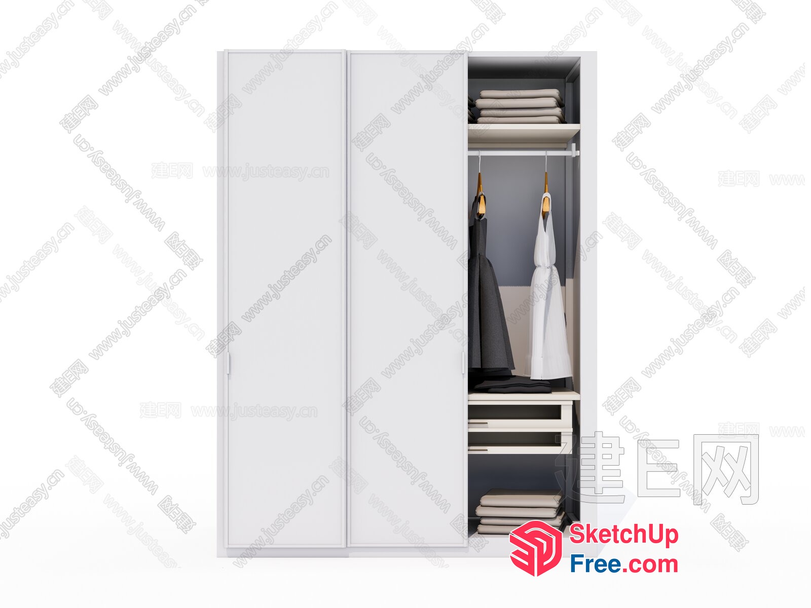 White Wardrobe With Sliding Doors And Shelves 3D SketchUp File