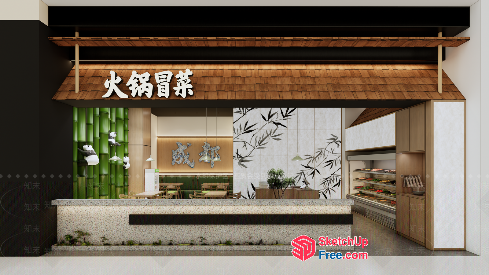 Asian-Inspired Restaurant With Bamboo Decor 3D SketchUp File