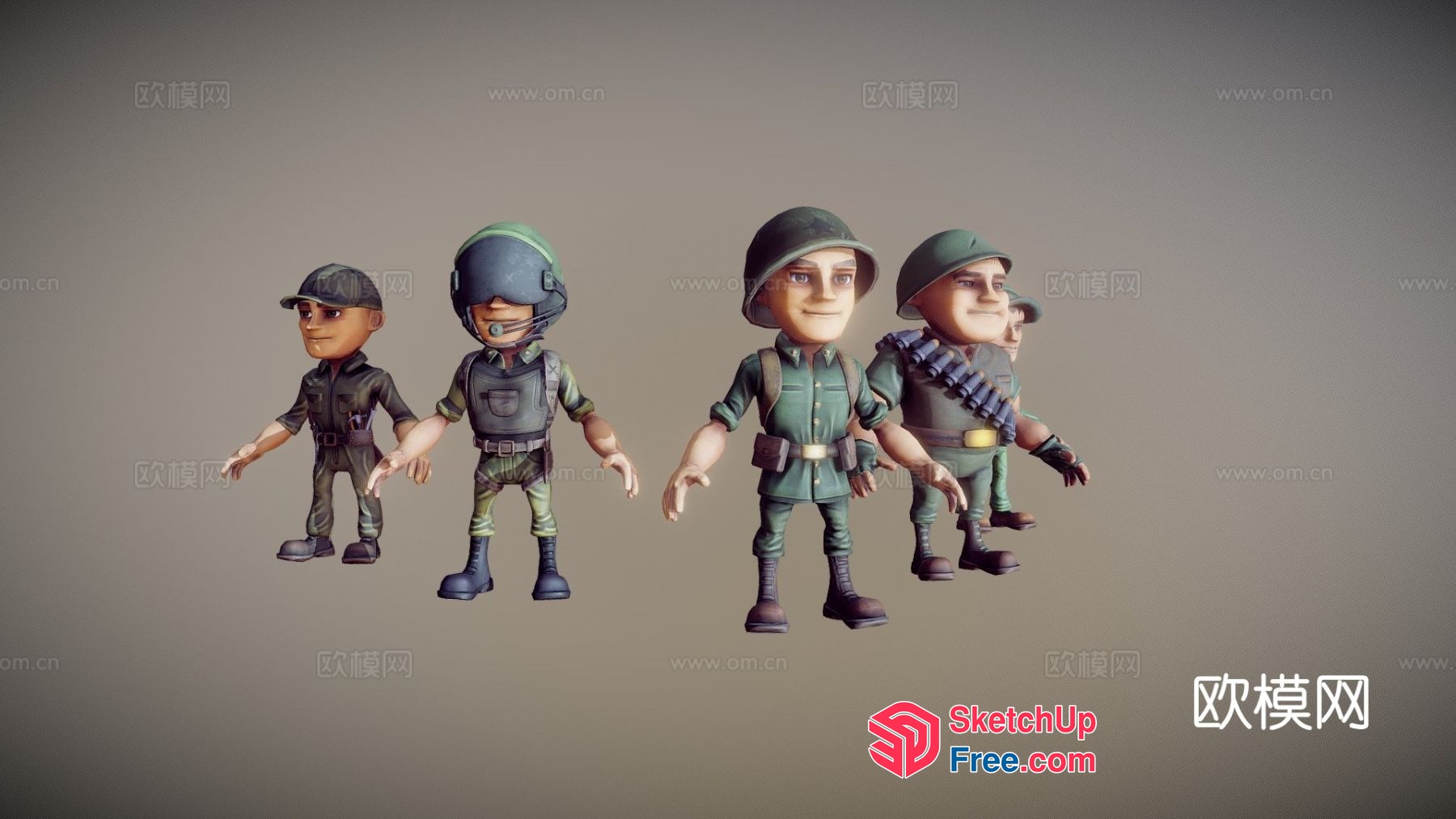 Military-Style Cartoon Figures 3D SketchUp File