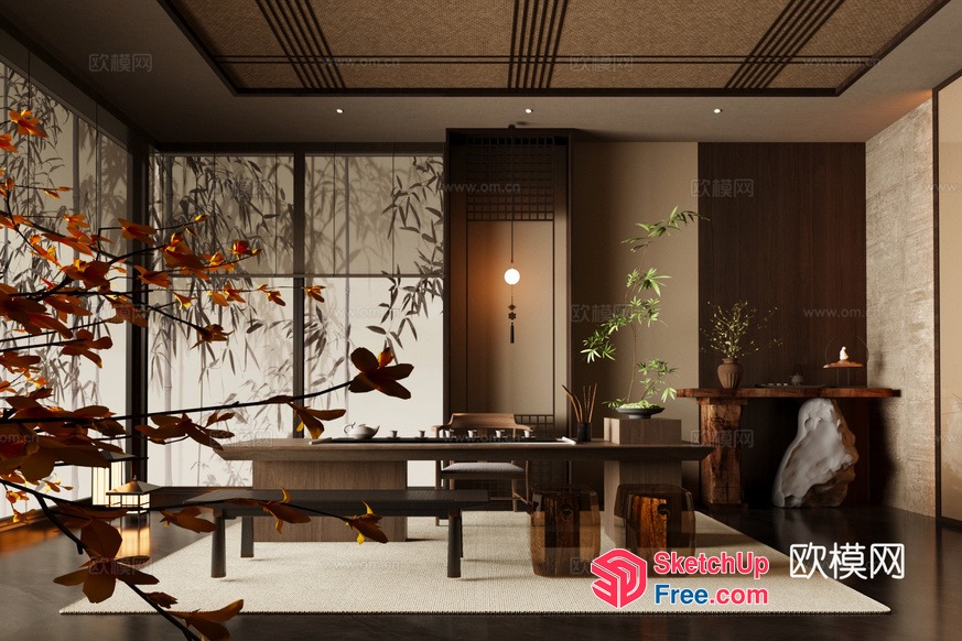 Elegant Asian-Inspired Interior Design With Natural Elements 3D SketchUp File