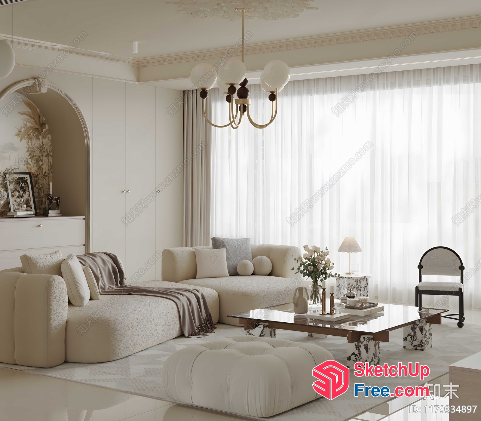 Minimalist Creamy Style Living Room 3D SketchUp File