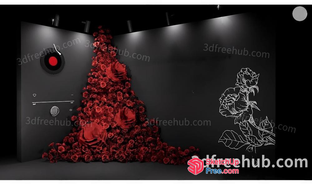 Elegant Red Rose Christmas Tree Interior Design 3D SketchUp File