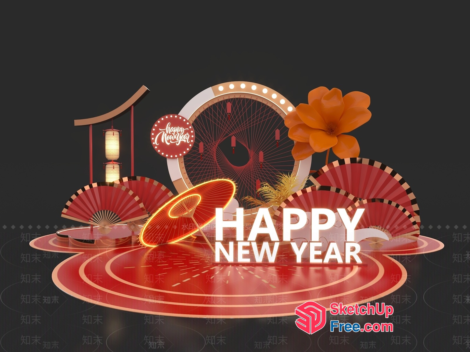 Happy New Year Decorations 3D SketchUp File
