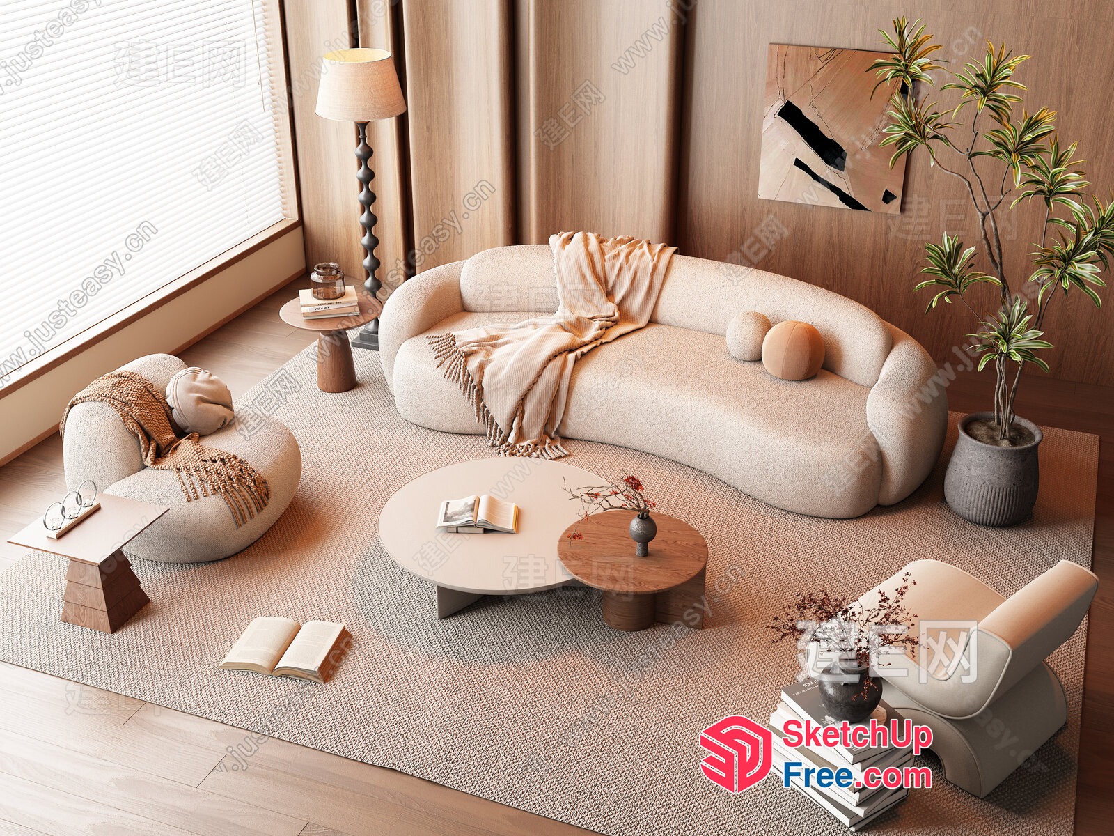 Elegant Modern Japanese Minimalist Living Room Interior 3D SketchUp File