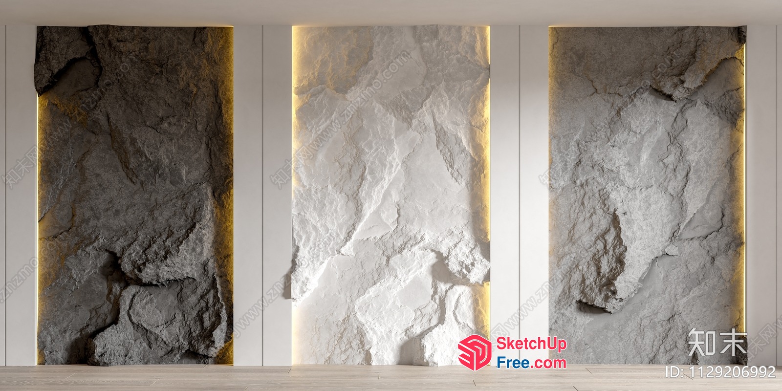 Large Stone Wall Panels With Soft Lighting 3D SketchUp File
